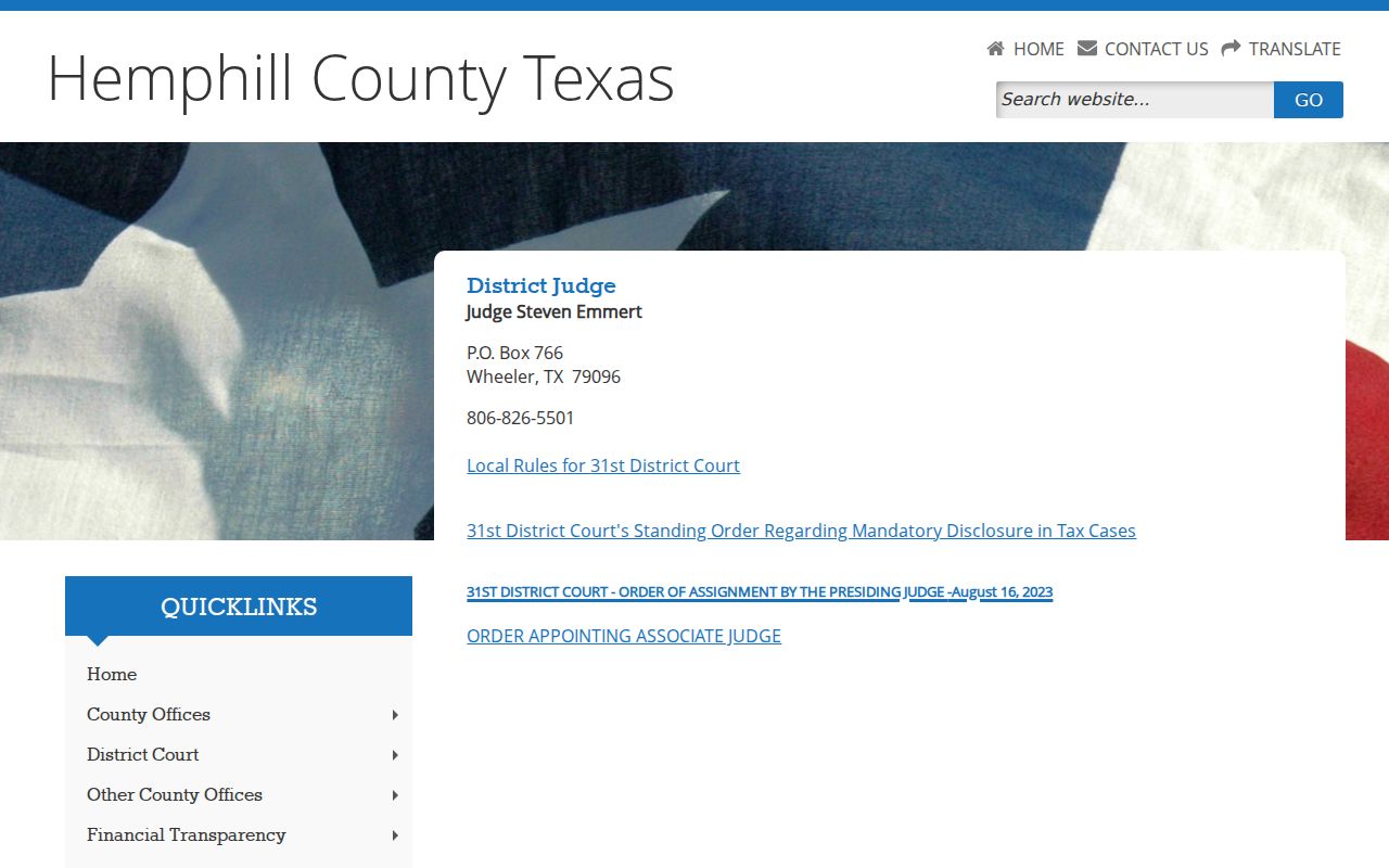 Hemphill County arrest warrant court route at the 31st District Court