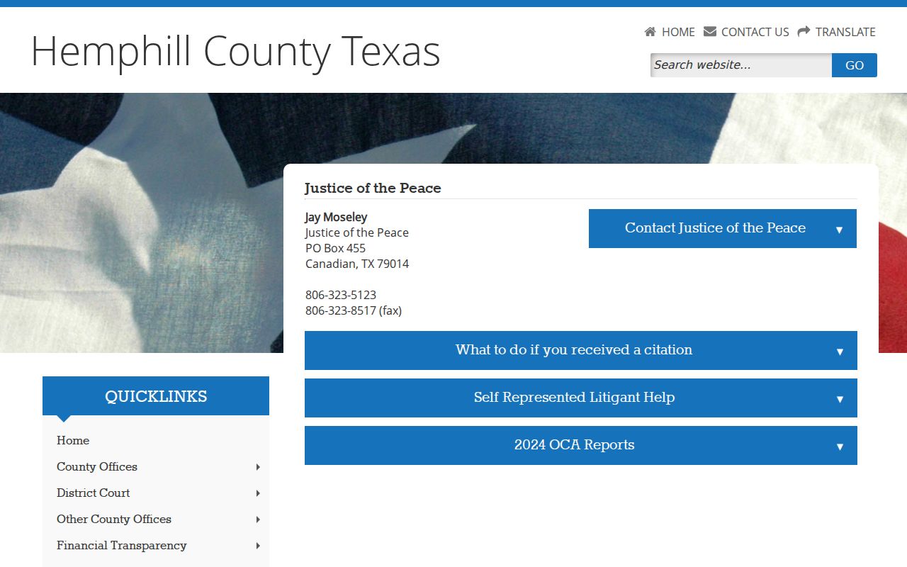 Hemphill County warrant and citation contact through the countywide JP
