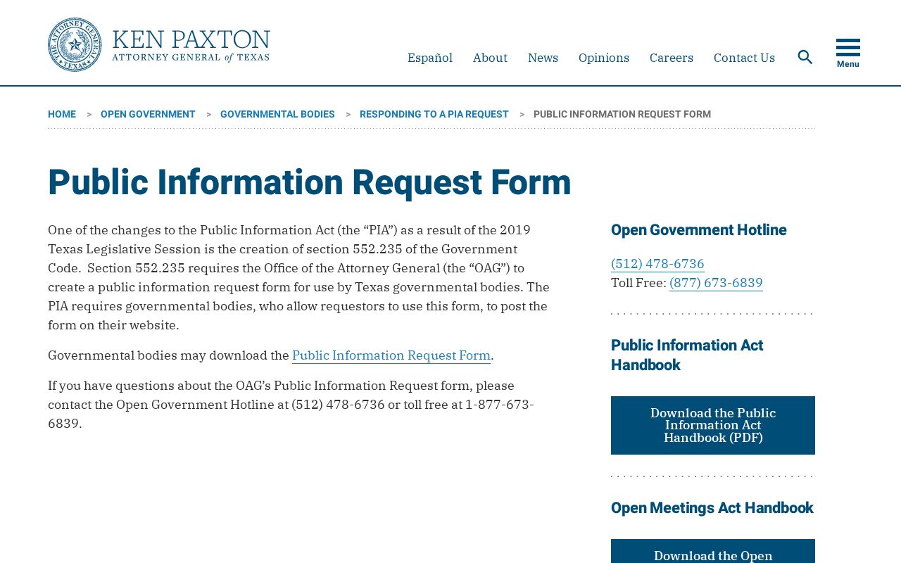 Hemphill County warrant record request form from the Texas Attorney General
