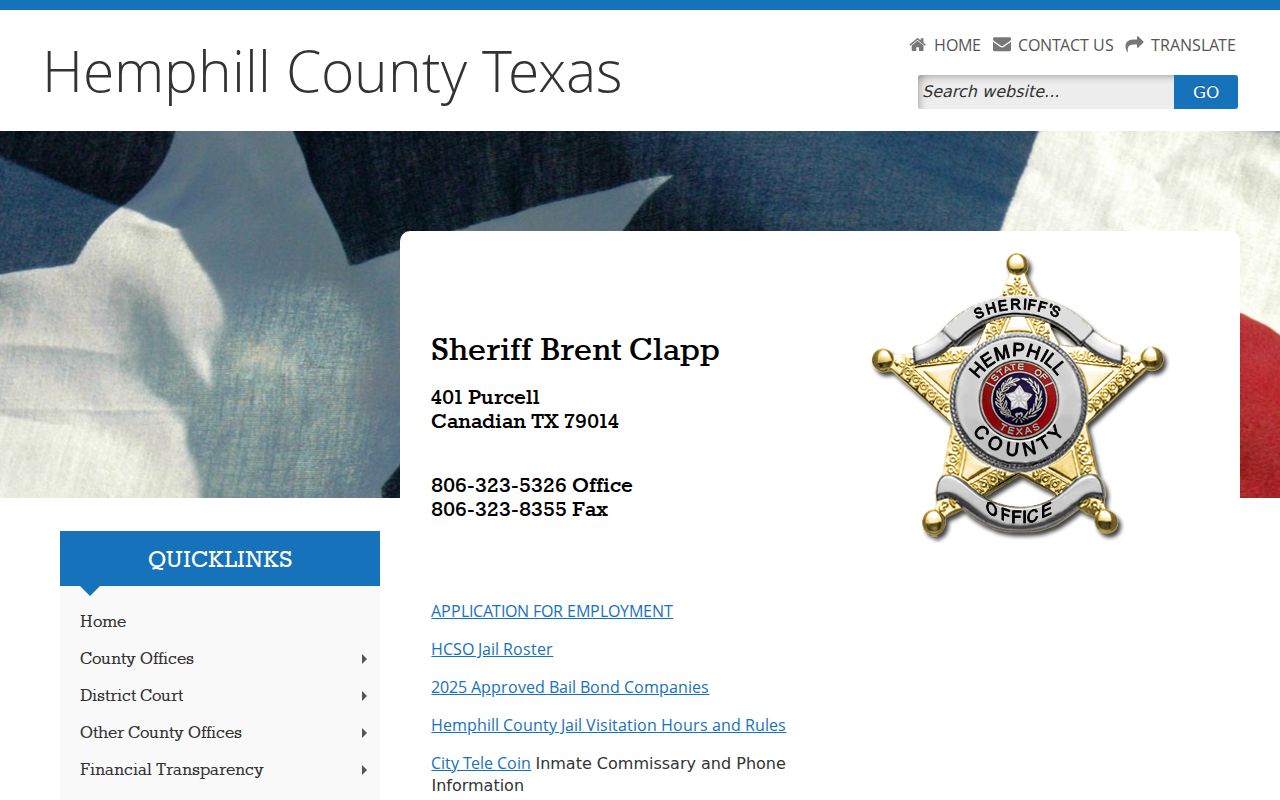 Hemphill County warrant contact and sheriff records links